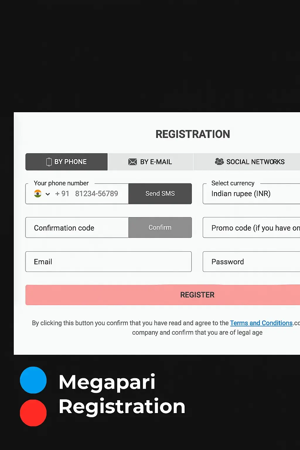 Registration MegaPari screenshot